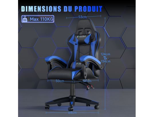 RATTANTREE - Fauteuil de bureau Chaise gaming cuir pu bleue