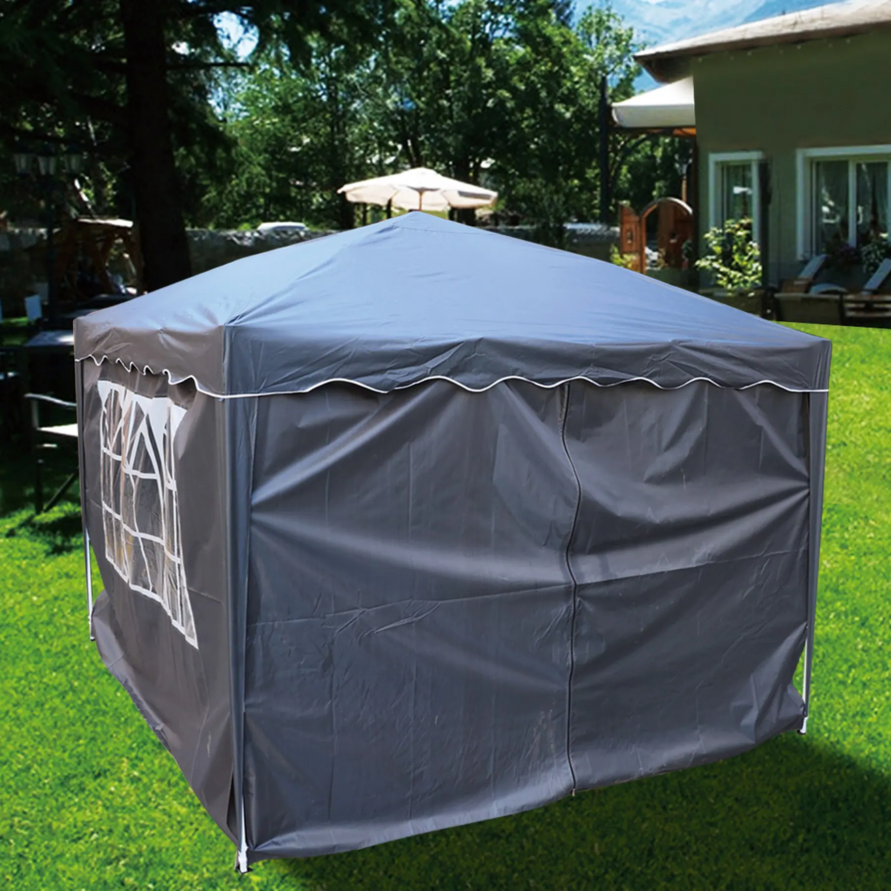 CHILLROI® Faltpavillon Dachfläche 300 x 300 cm Anthrazit 200g/m² inklusive 4 Seitenwände mit FensterMultifunktionszelt