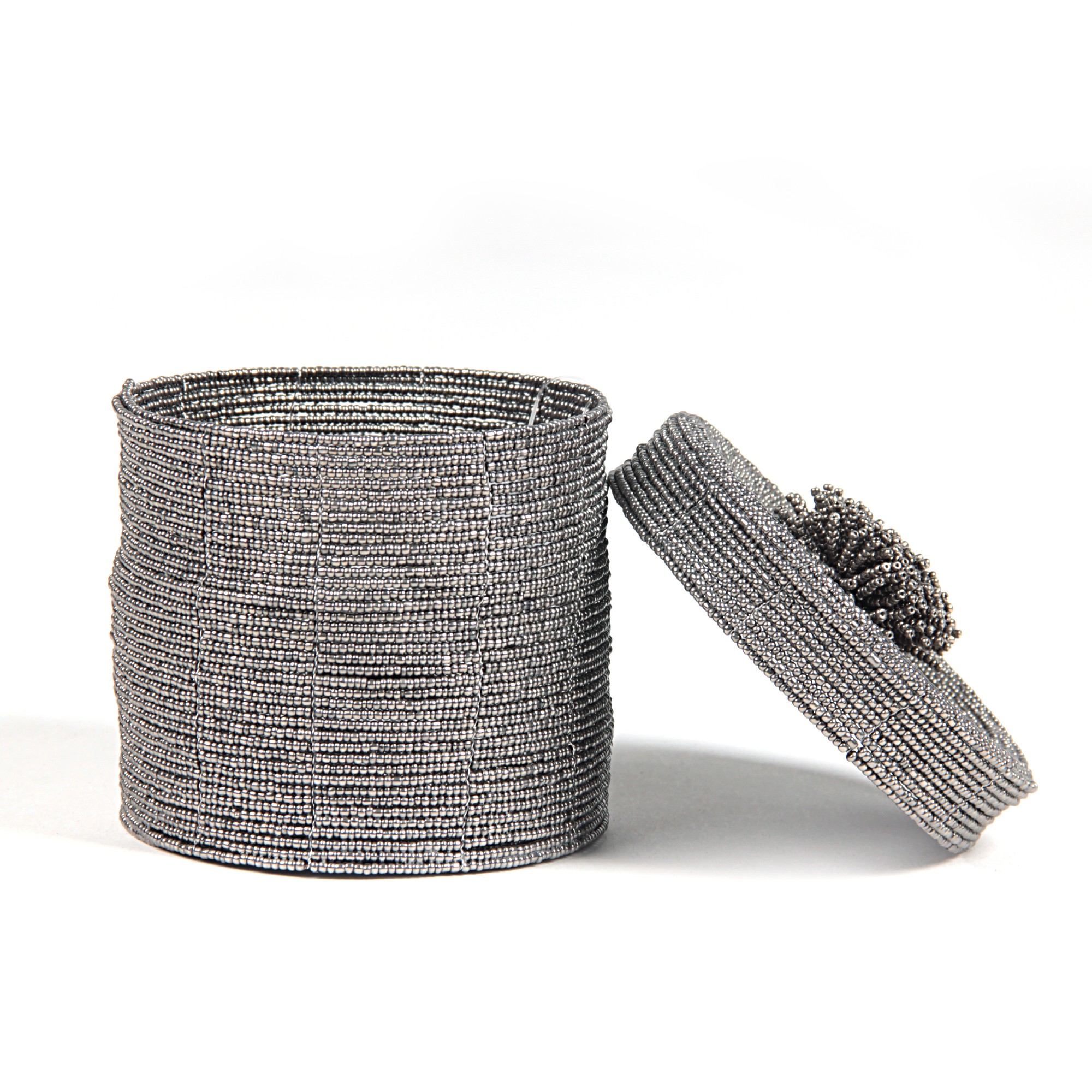 Deckelbehälter aus Glasperlen L, schwarz, weiß, Ø 11 cm, H 11 cm von fischer's lagerhaus