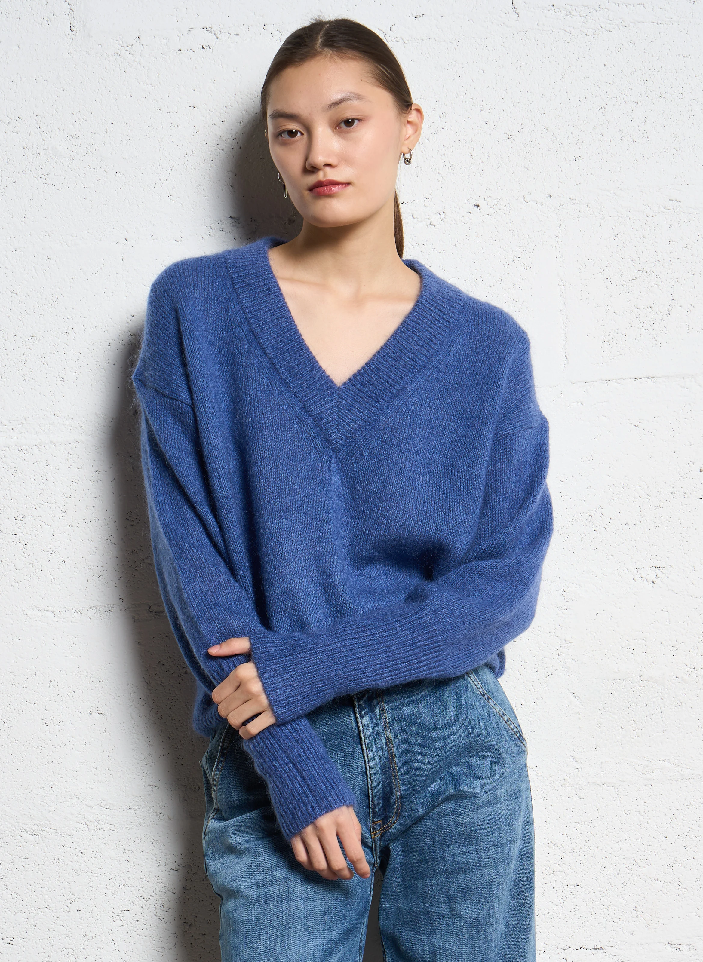 LORE - Pull ample col V en laine et soie | Jean Stone