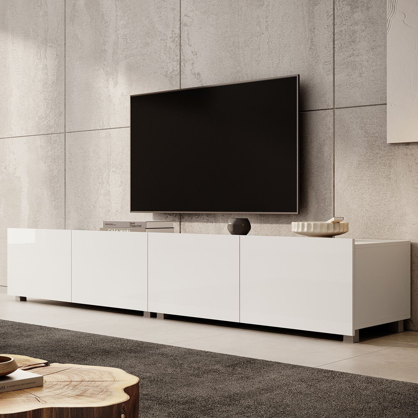 Calabas - TV-Meubel met 4 deuren - Wit - 200x43x37 cm