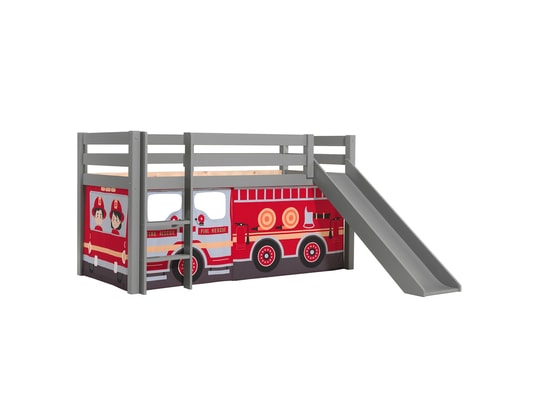 VIPACK - Lit mi-hauteur 90x200 toboggan sommier inclus housse pompier...