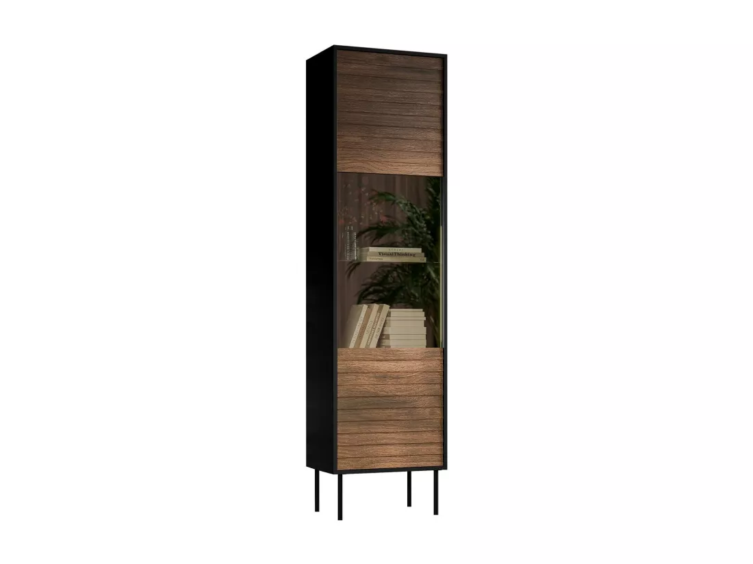 Étagère Flosoru 107, Fermé|Avec des portes, Stratifié|Verre trempé|MDF, 182x53x40cm