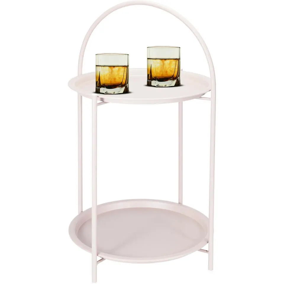 Home & Styling Bijzettafel 2 laags - beige - metaal - 40 x 66 cm