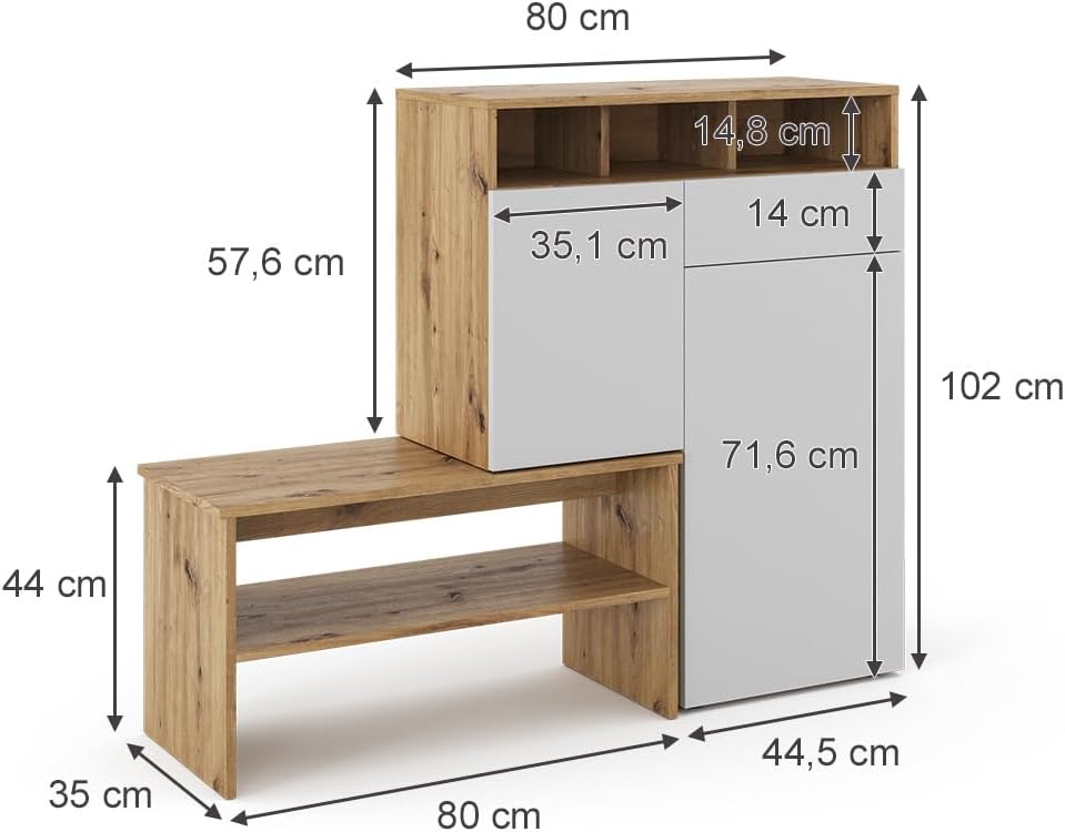 Vicco Schuhschrank Selena, Schuhregal, Eiche/Weiß, 125 x 102 cm
