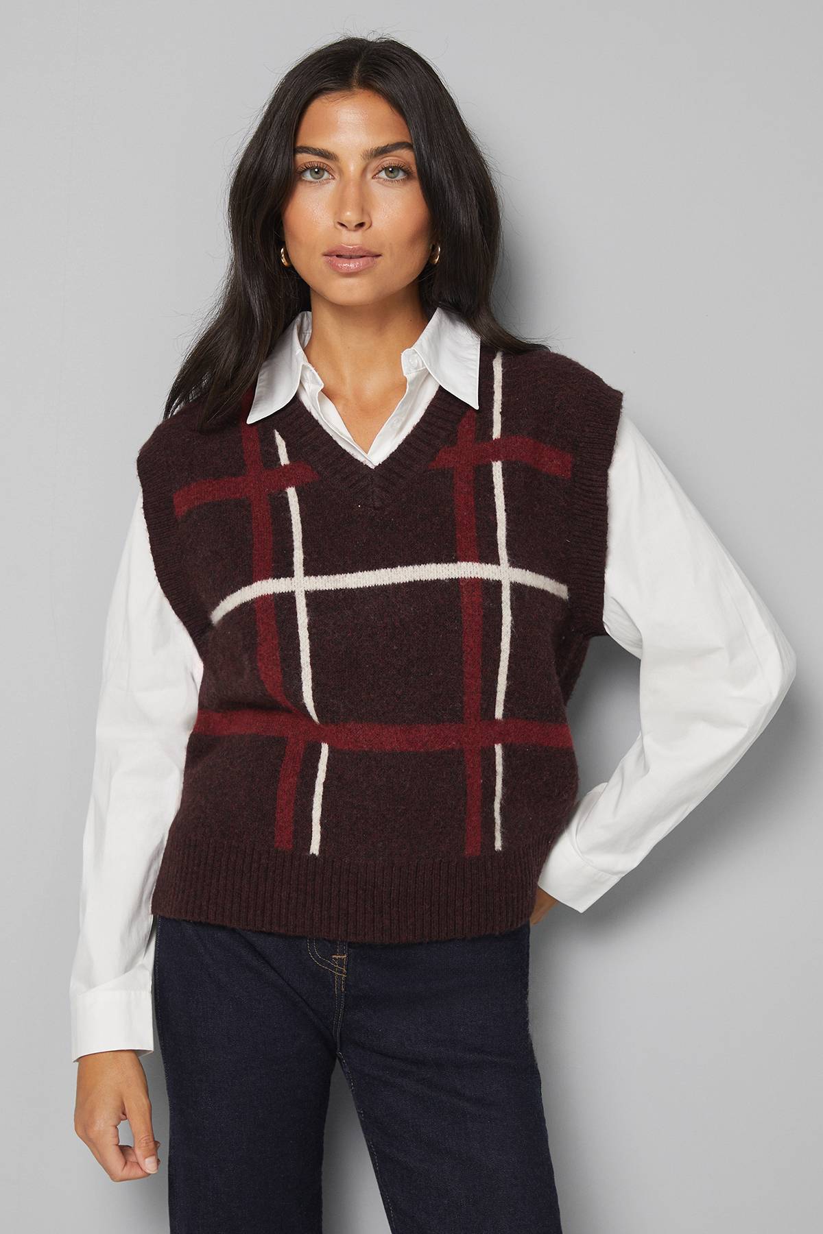Wallis Gilet Tricoté à Carreaux 2 en 1