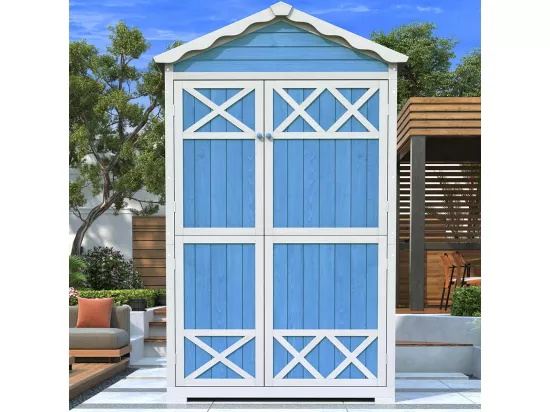 Abri de jardin en bois massif traité pour rangement extérieur résistant aux UV et intempéries sans entretien couleur bleu ardoise