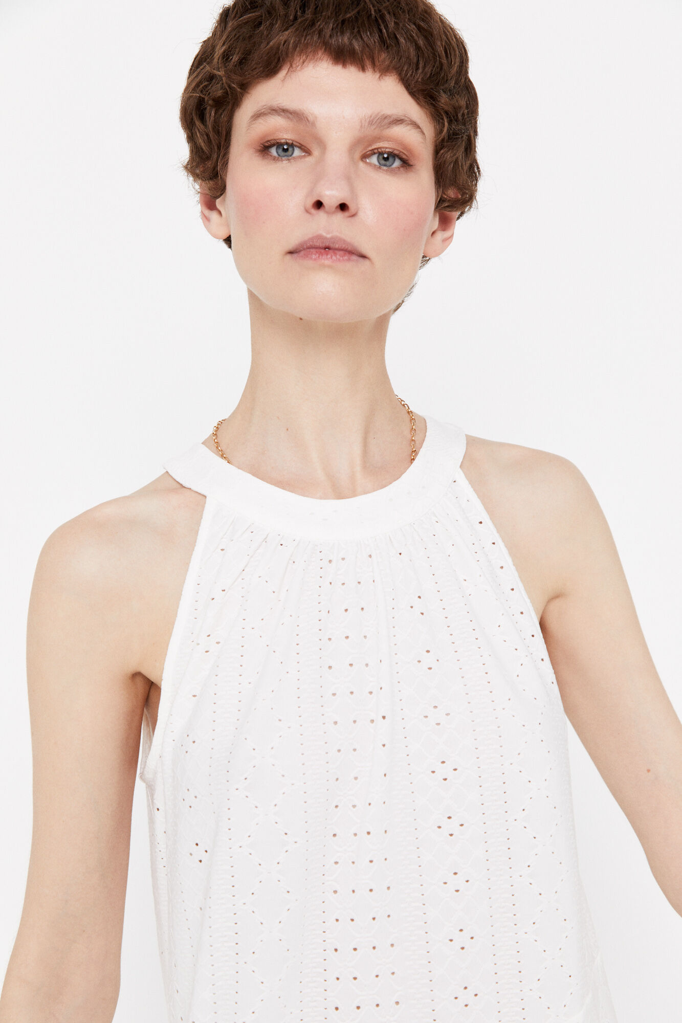 Vestido frente única com detalhes vazados - Branco