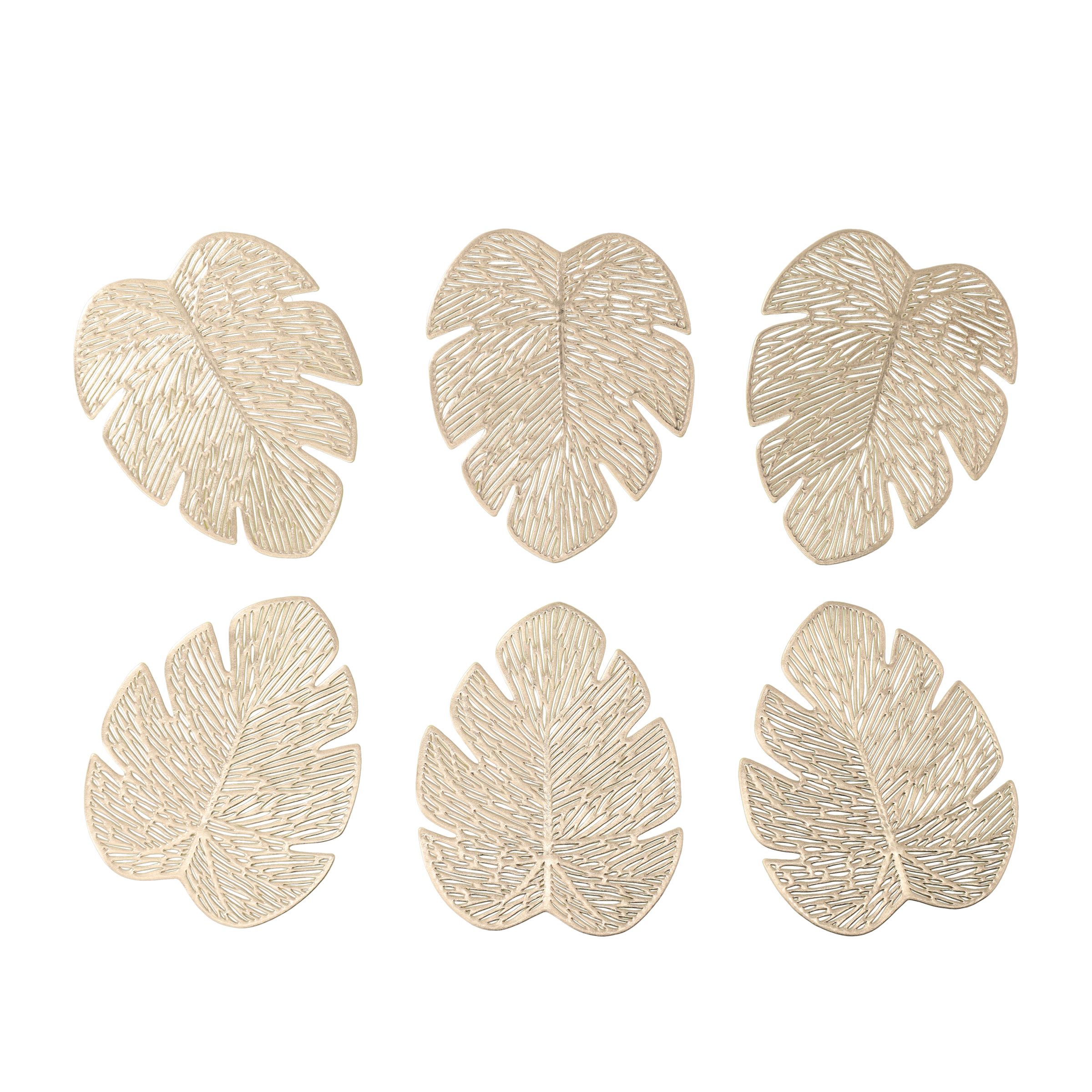 (6er Set) 10x12cm Getränke Untersetzer Glasuntersetzer im Blätter Design - Gold