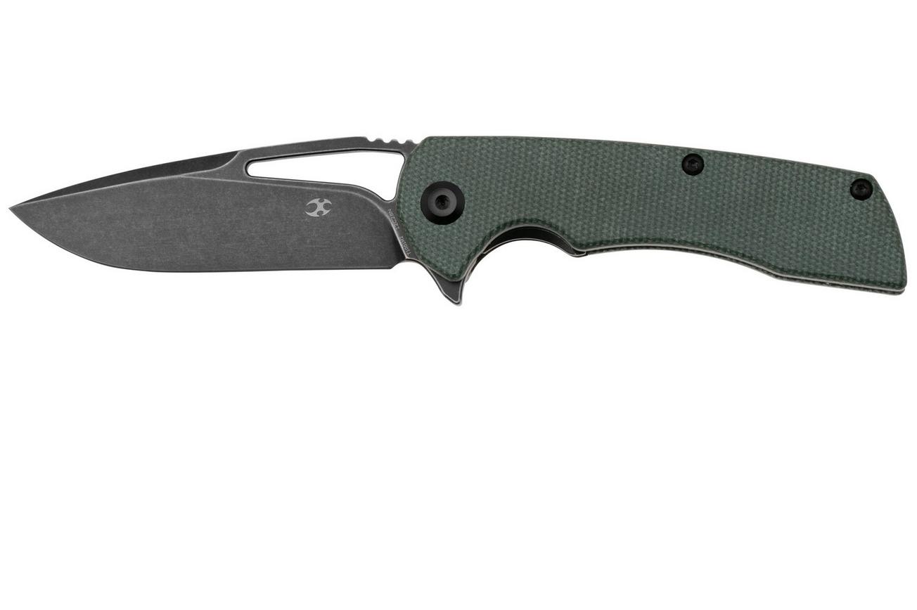 Kansept Kryo T1001M2 Blackwashed 12C28N, Green Micarta, zakmes, Kim Ning design