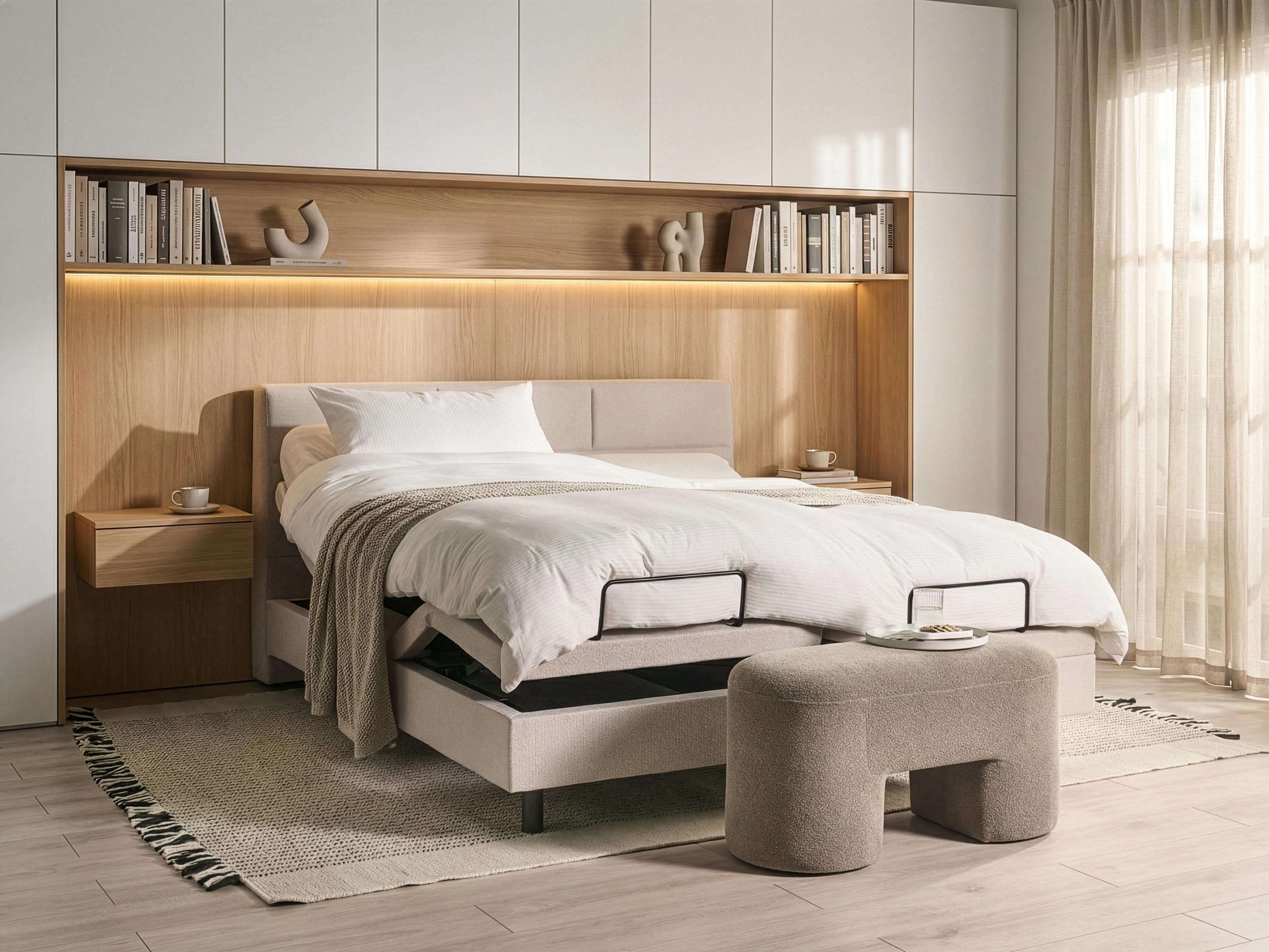Verstelbaar bed Stof VICEROY 180 x 200 cm Lichtbeige