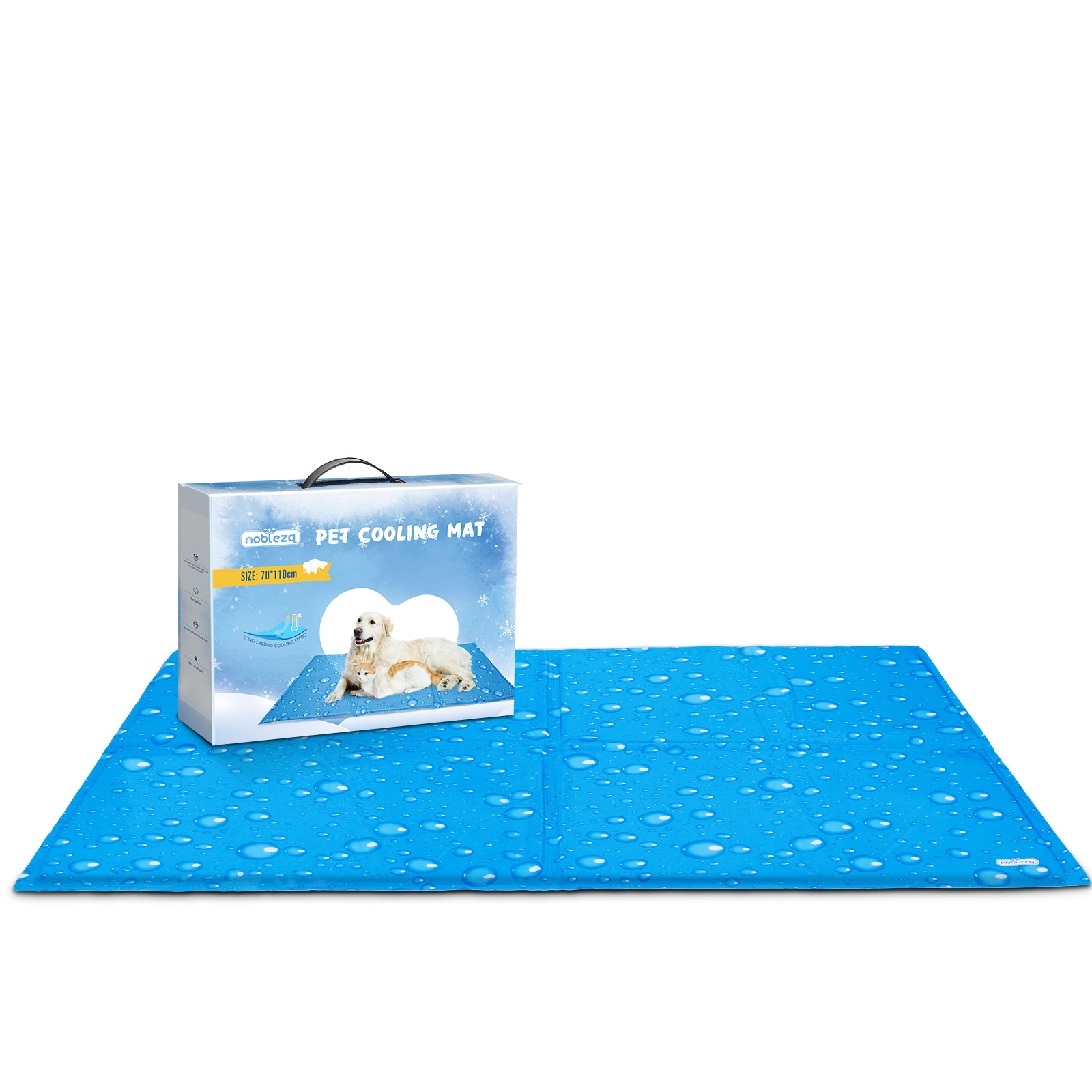 Tapete Refrescante Nobleza para Animais de Grande Porte. Auto-refrescante e atóxico. Ideal para cães e gatos no verão. 110 x 70 cm, azul, tamanho GG (XL)