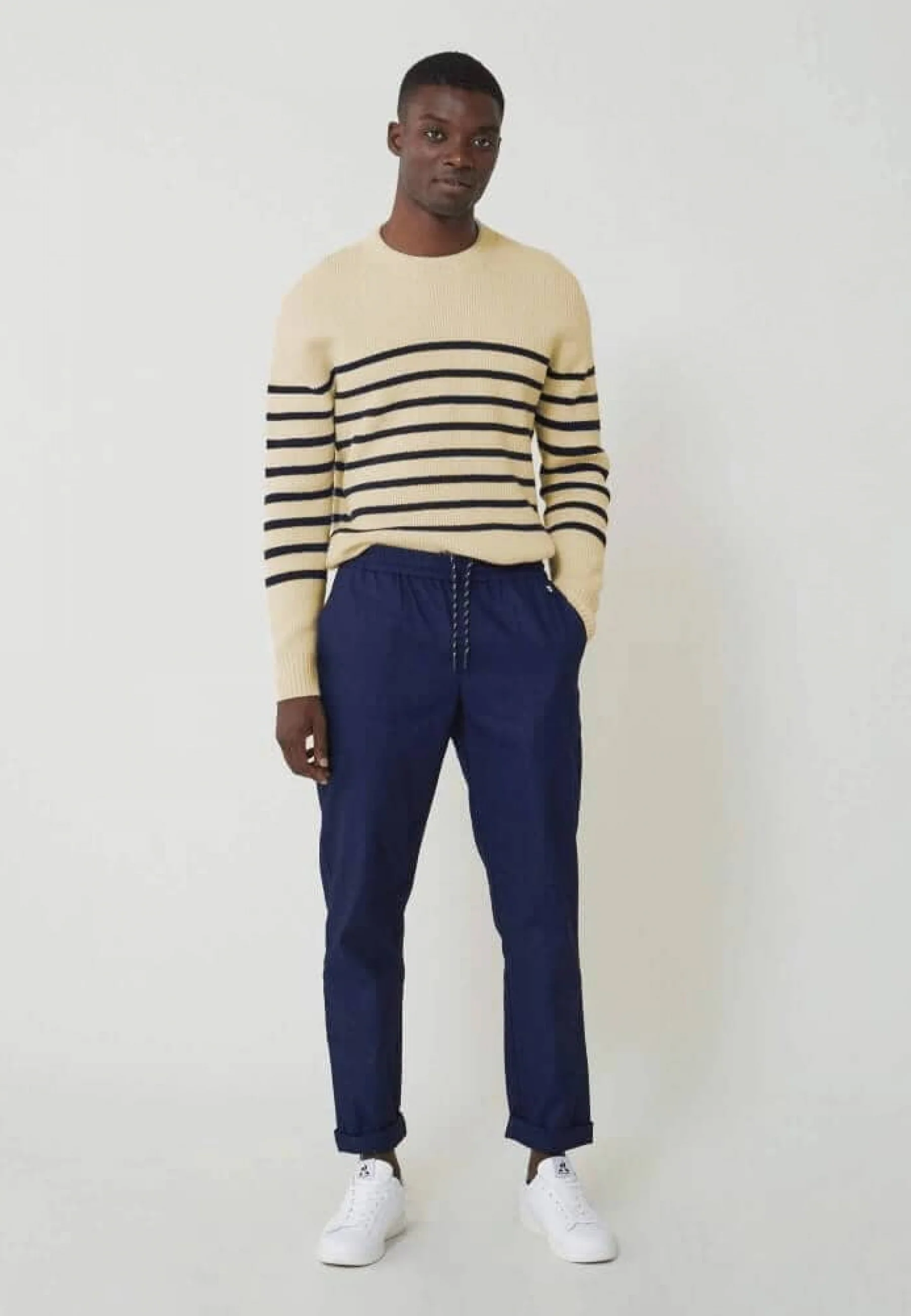 Pull mixte en laine française-Lude Marinière Ecru Marine