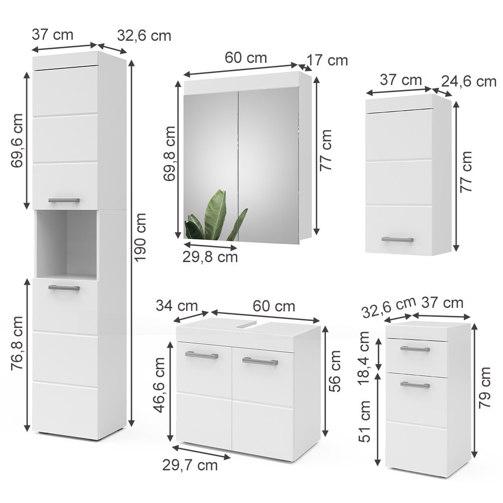 Vicco Badmöbelset Luna Weiß Skandi Badezimmerschrank Badschrank Waschtischunterschrank Spiegelschrank Midischrank Hochschrank Hängeschrank Schranktür Schrankfach Schrankschublade Ablage Aufbewahrung