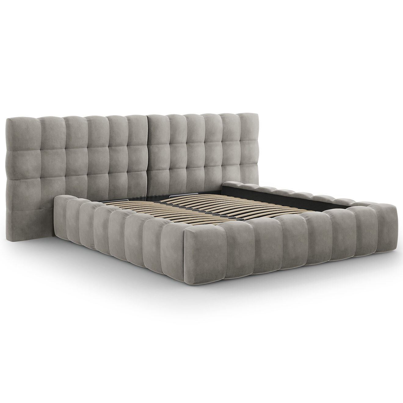 Cosmopolitan Design Lit avec coffre de rangement Bali Velours gris clair - 180x200 cm