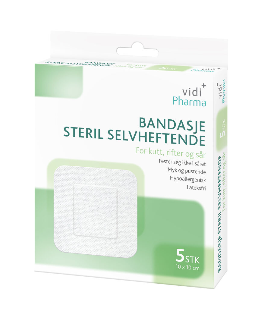 Vidi Pharma bandasje steril selvheftende 10x10cm 5 stk