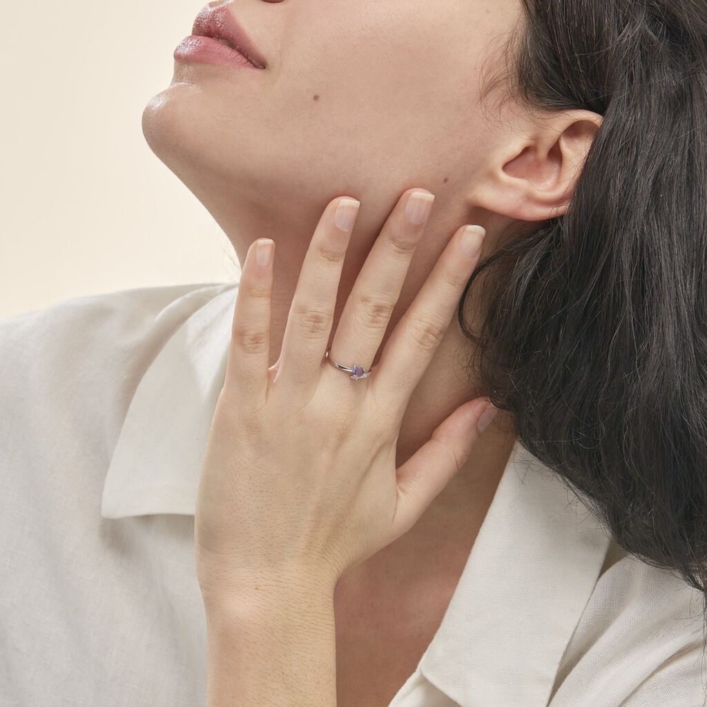 Bague Eva Or Blanc Amethyste Et Diamant