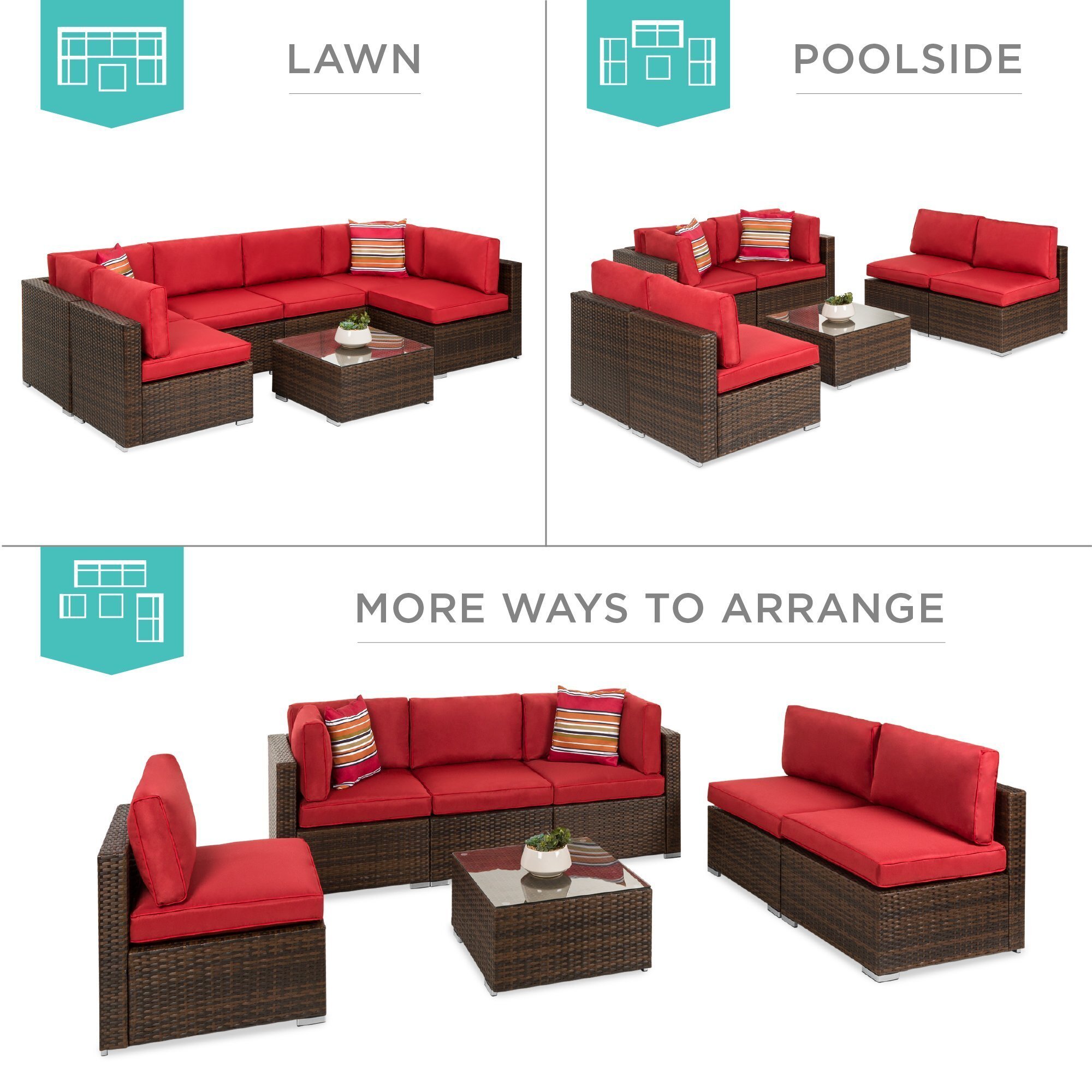 Best Choice Products 7-Piece Modular Outdoor Conversational Furniture Set, Wicker Sectional Sofas