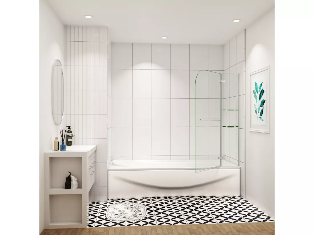 Aica pare baignoire 120x140cm paravent pivotant,5mm verre de sécurit,Paroi de douche pour baignoire,avec porte-serviette en inox et 2 étagères