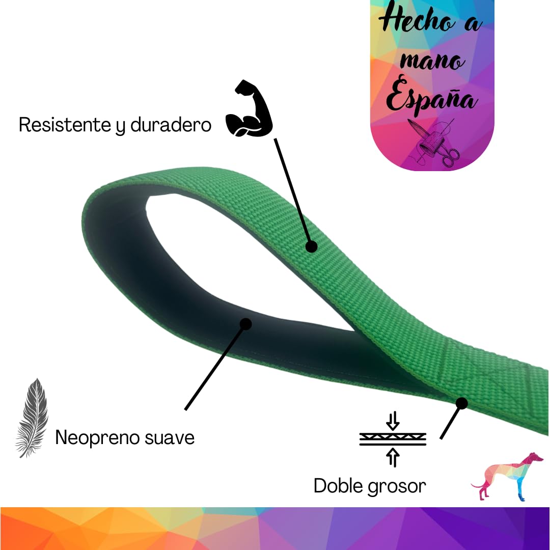 EGV - Guia curta para cães, 4 cm de largura, com alça de neoprene e mosquetão reforçado. 50 cm de comprimento. (Verde)