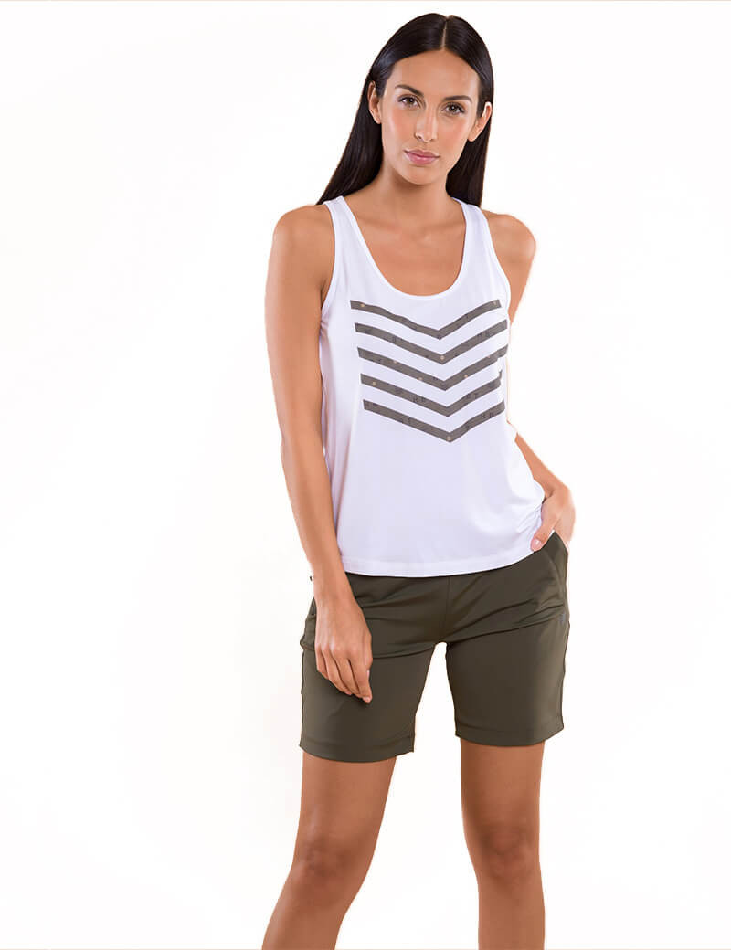 HBT BASICS SOFT - TAMMY DÉBARDEUR MODAL BLANC/MONO KAKI