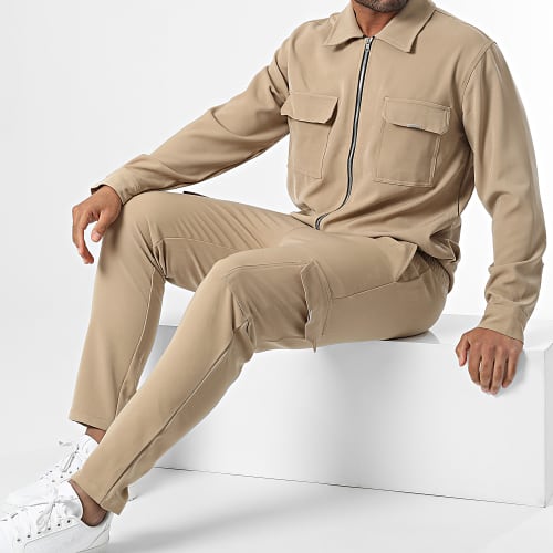 Ensemble Veste Zippée Et Pantalon Cargo Beige
