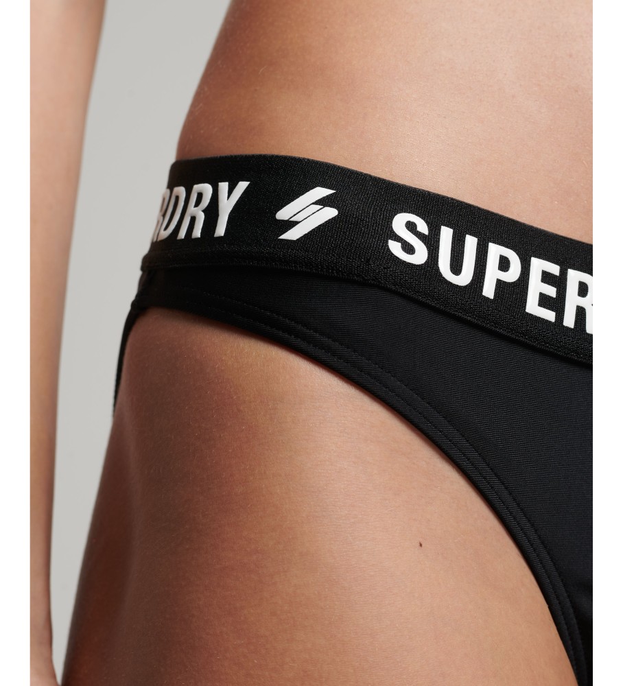 Calcinha de biquíni Superdry preta, feita com elástico reciclado.