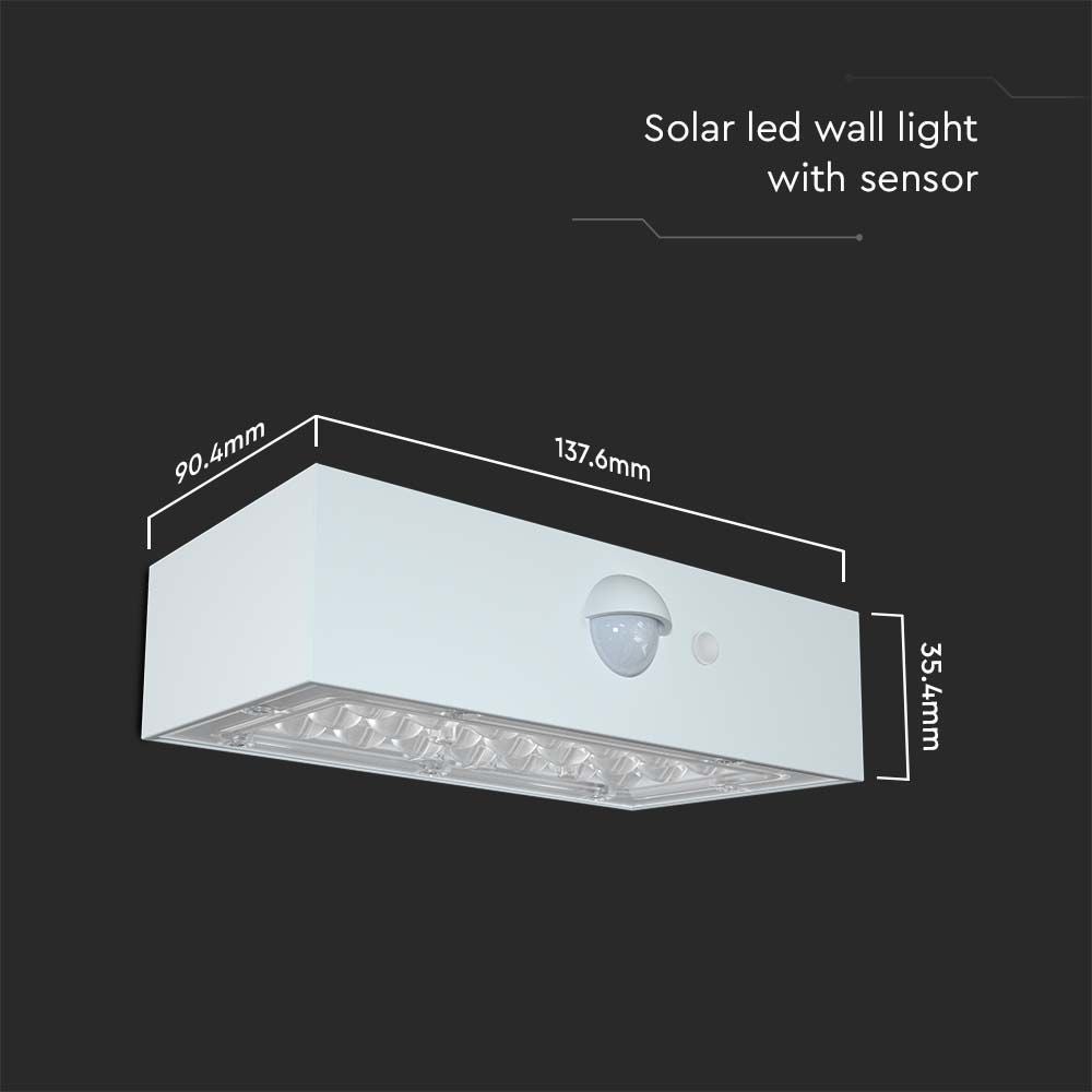 Solar wandlampen - sensor - IP65 - witte behuizing - 3 watt - 350 lumen - 4000K+3000K