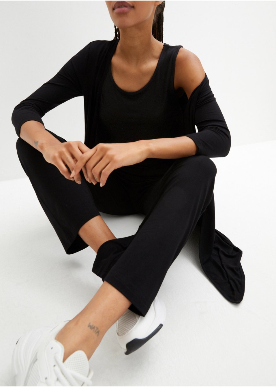 Top, gilet 3/4, pantalon (Ens. 3 pces.) avec viscose