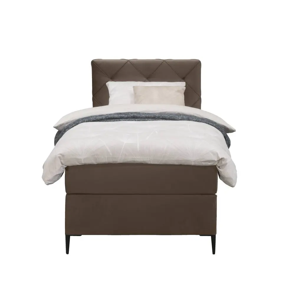 Boxspring Liv geruit - bruin - 90x200 cm - slanke poot