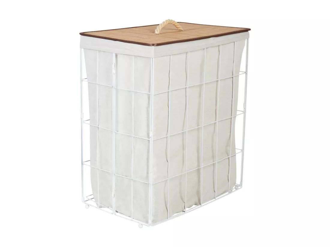 Panier en métal avec couvercle en bambou blanc MIRISSA