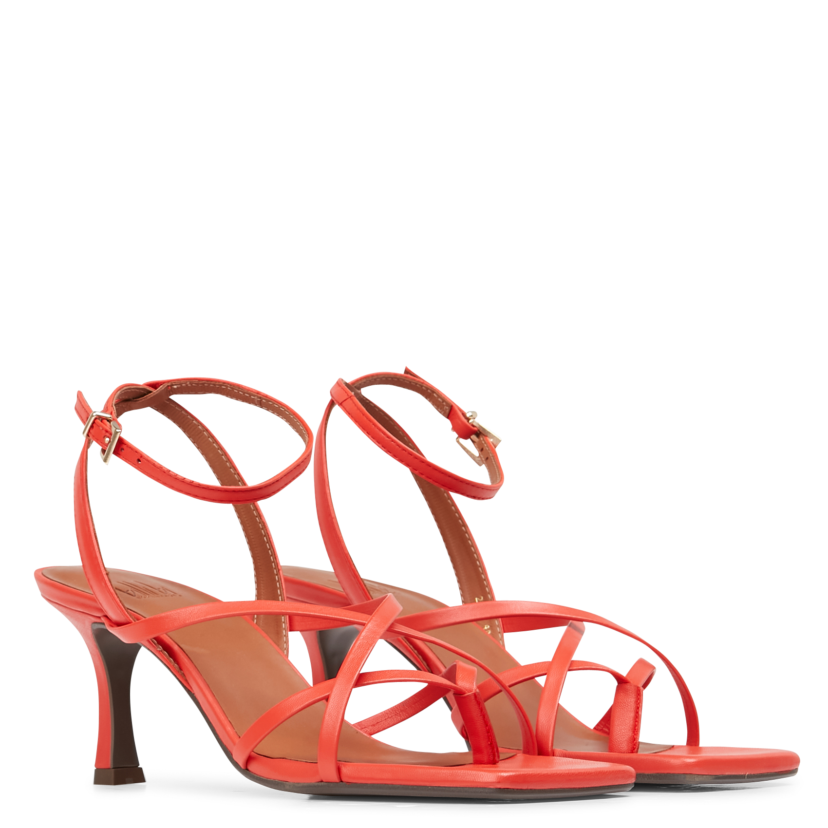 Sandales à talon en cuir| Rouge