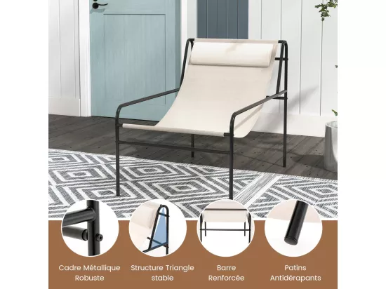 Chaise longue de jardin métal beige 94 x 62 x 76 cm 20_0008164