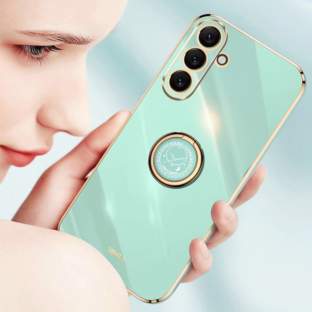 Samsung Galaxy A54 5G Gummi Case Hülle Galvanisierter Rahmen mit Finger Griff Ring Halterung   Kameraschutz - Rosa / Roségold