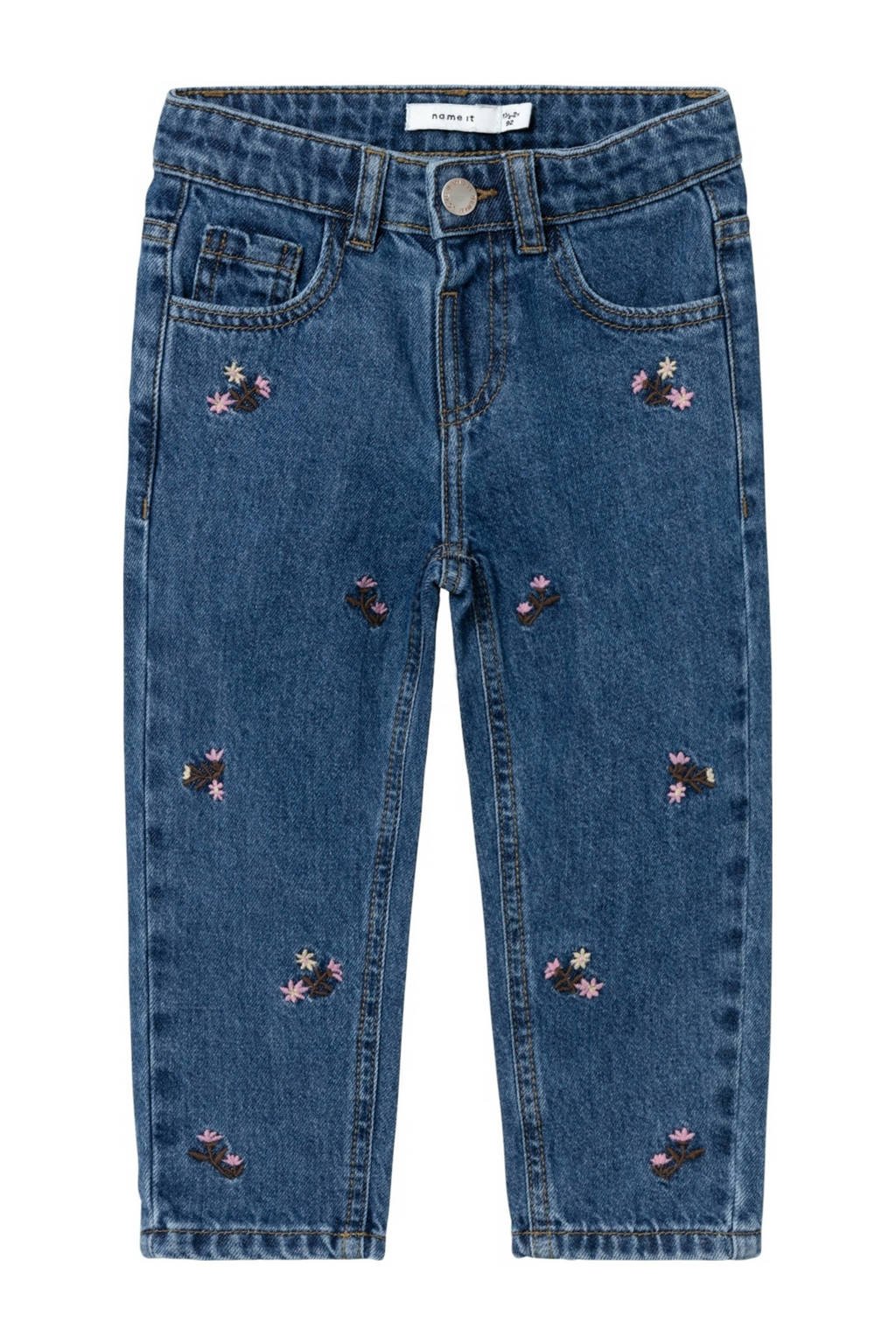 NAME IT gebloemde loose fit jeans NMFBELLA dark blue denim