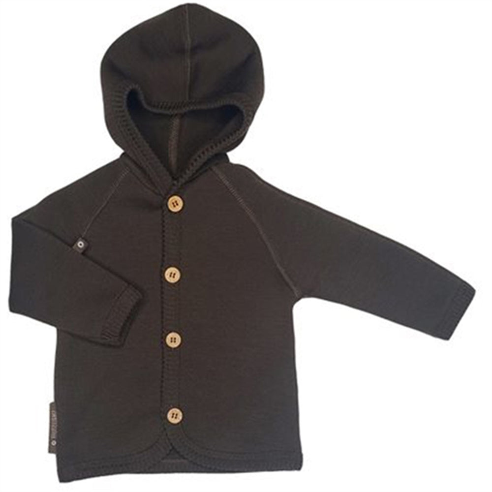 Uld Cardigan med Knapper og Hætte Brown