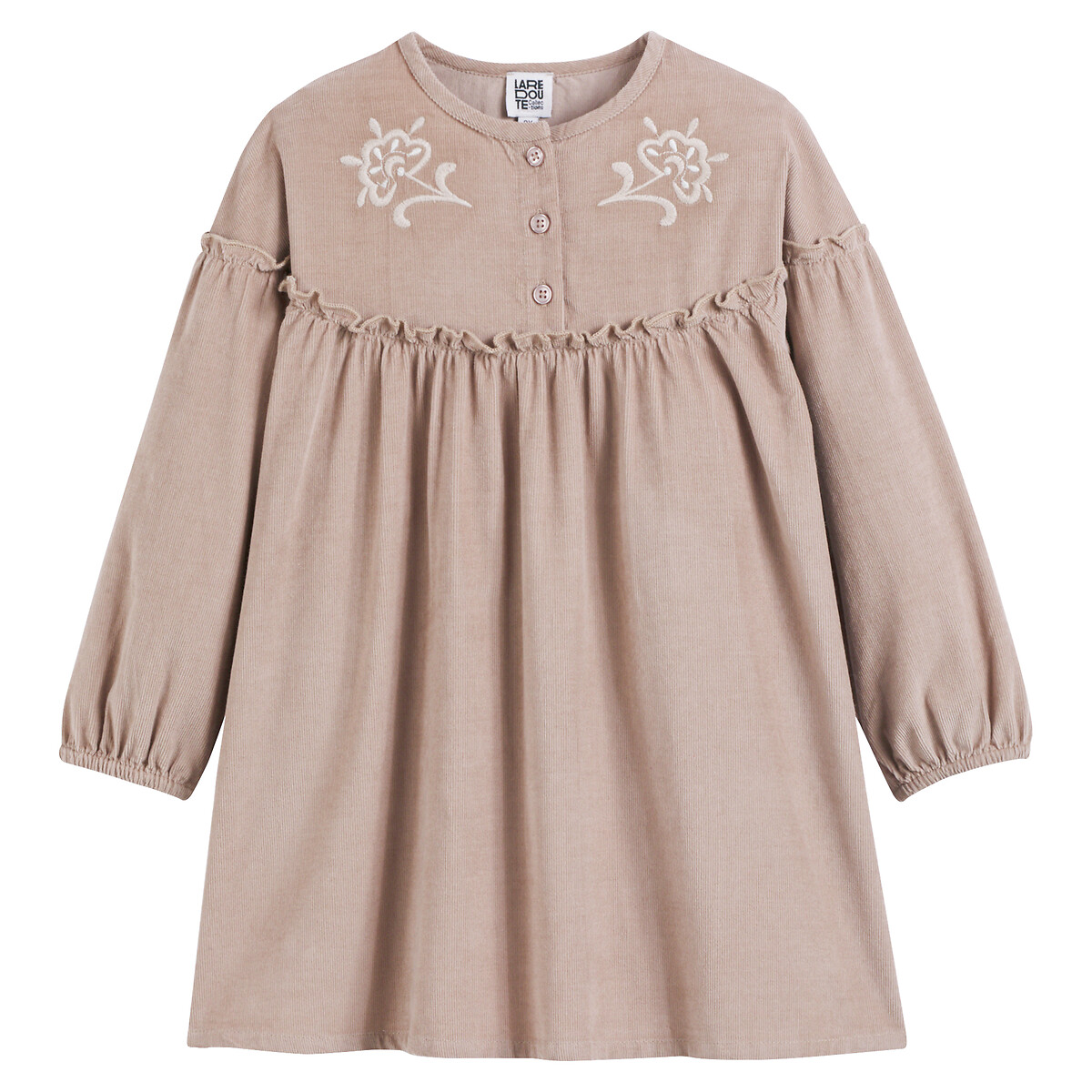 COLEÇÃO LA REDOUTE<br>Vestido de veludo de mangas compridas com motivos bordados