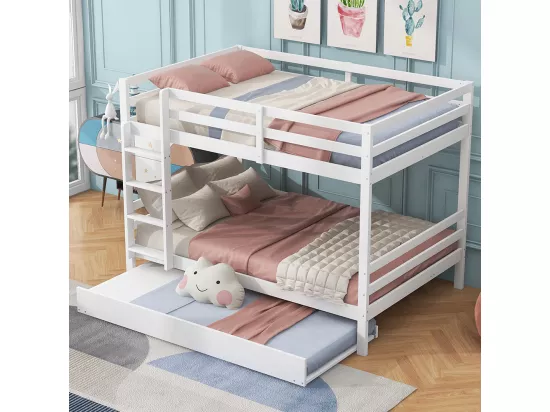 Lit superposés Lit jeune 140x200 cm Lits d'enfant avec lit gigogne Rampes hautes Escalier stable Blanc