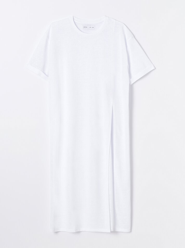 Camiseta longa com fenda - Branca