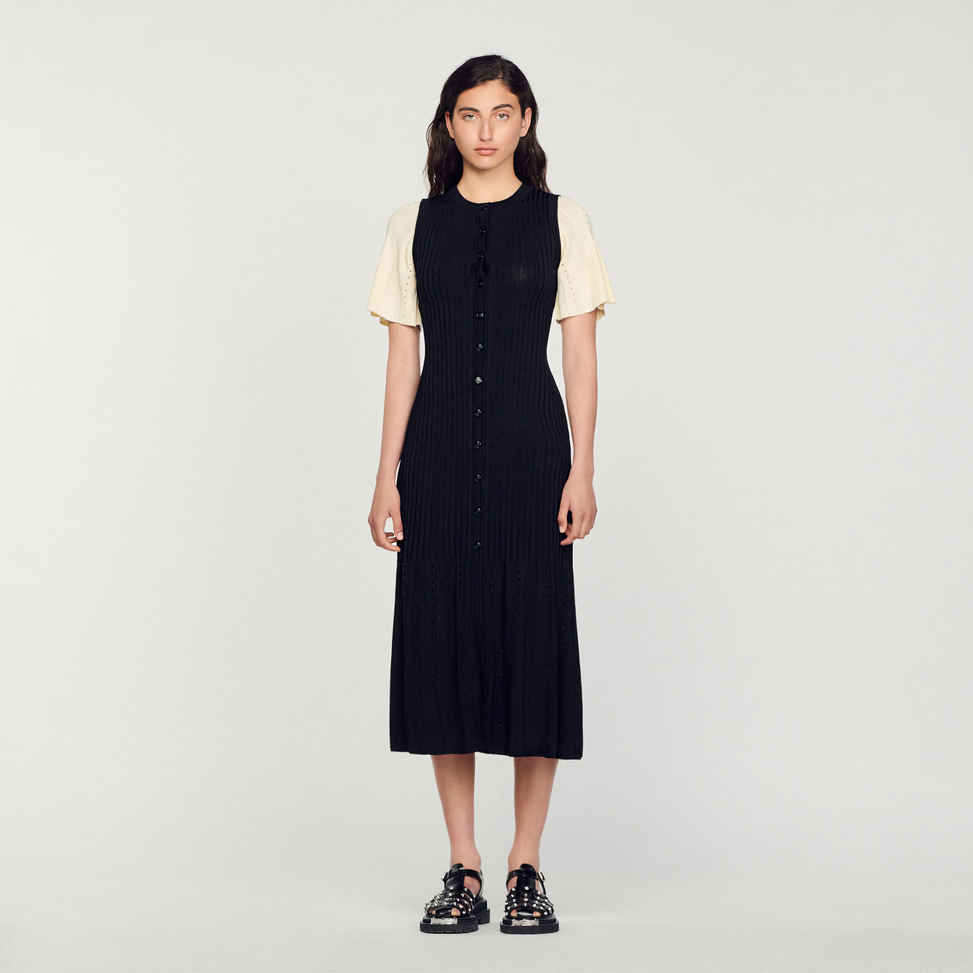 Robe midi en maille bicolore
