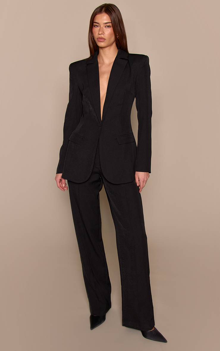 Noir Pantalon Droit À Pinces Tissé Premium Ensemble Coordonné