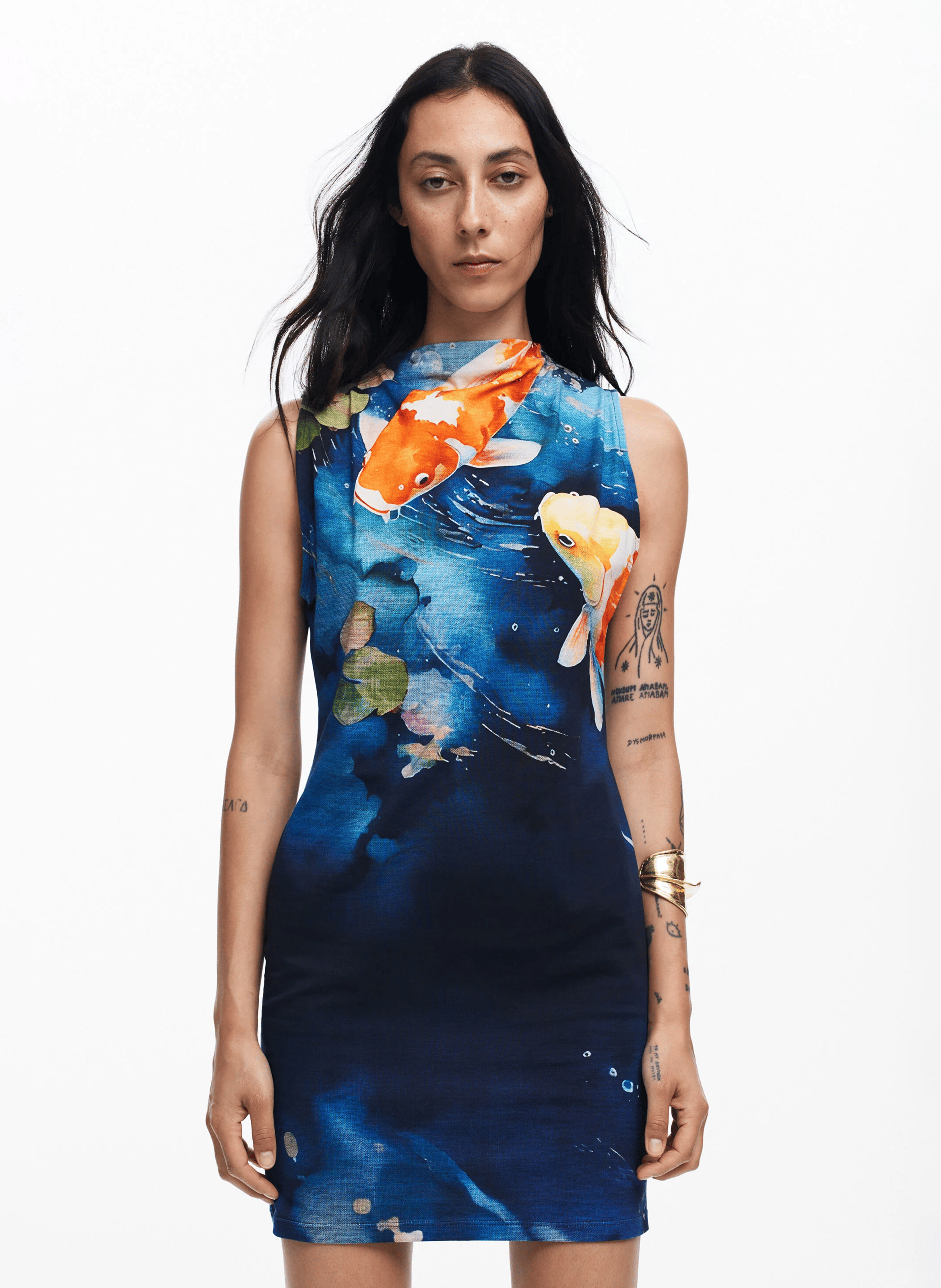 Robe courte imprimée en coton mélangé | Bleu