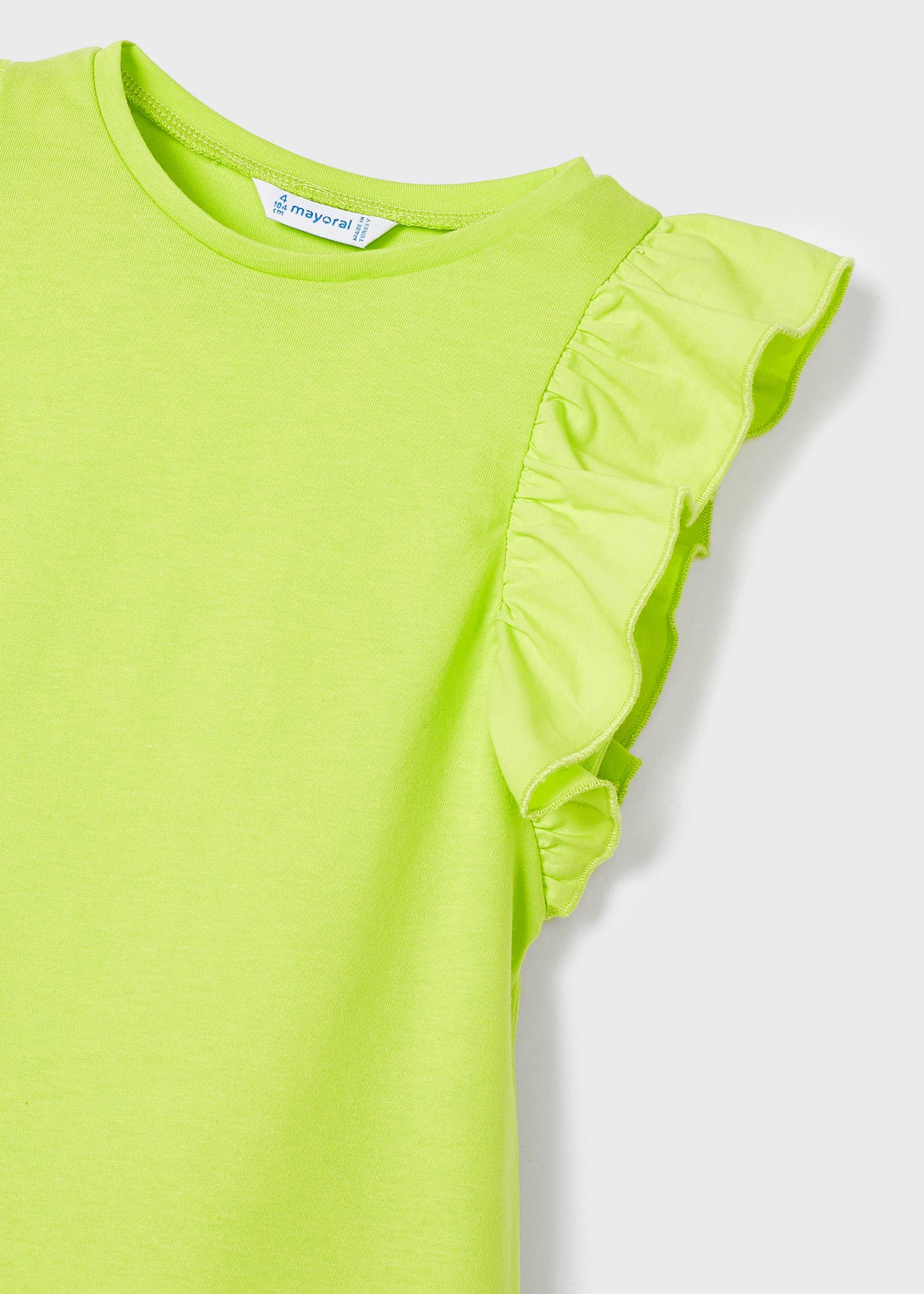 Camiseta infantil feminina de algodão sustentável com babados