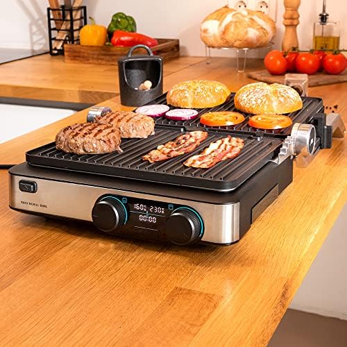 Cecotec Grill électrique Rock’nGrill Smart. Système de réglage de la puissance, du temps et de la température de 2000 W, ouverture à 180 °, plaques amovibles allant au lave vaisselle : Cuisine et Maison