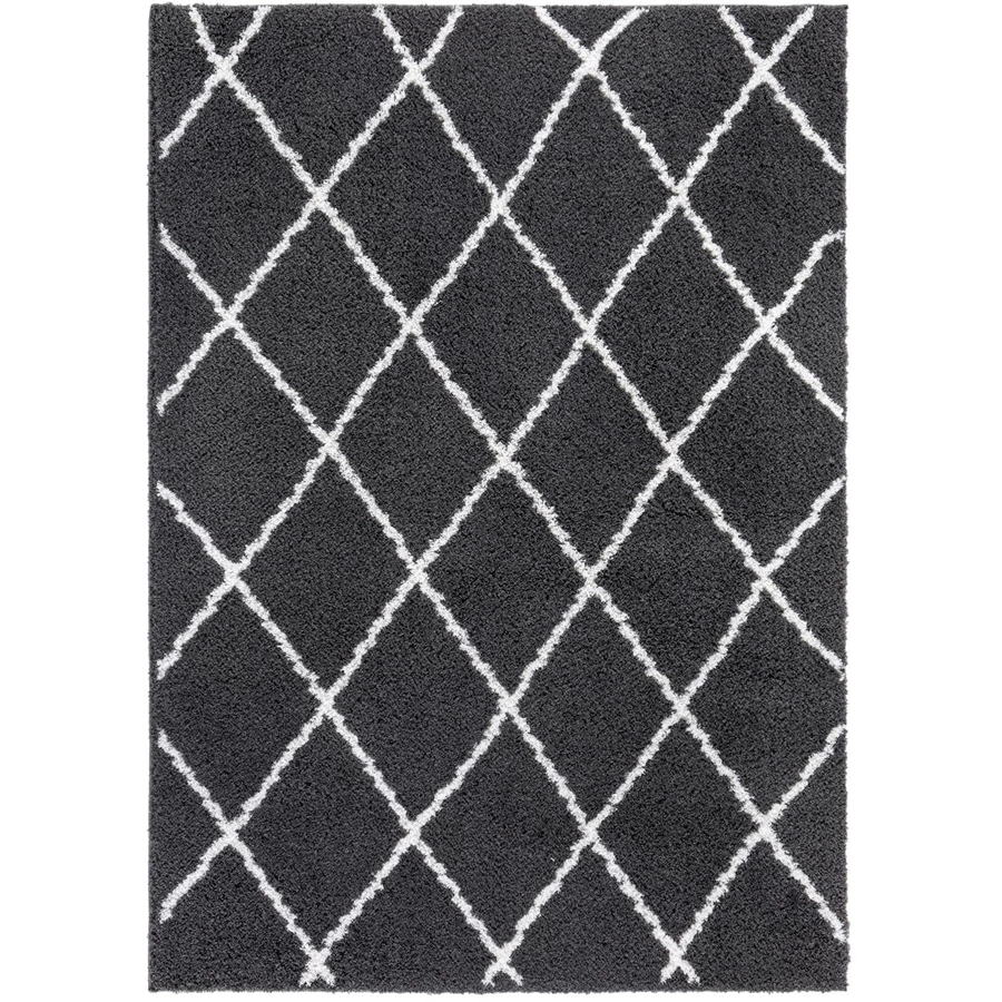 HOMCOM Teppich aus weichem Hochflor mit Rautenmuster 170 cm lang anthrazit, weiß