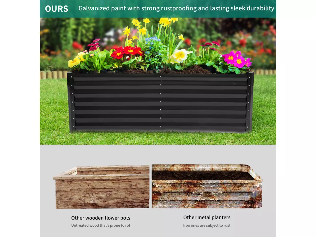 YITAHOME Carré Potager de Jardin Exterieur- 180x90x60cm - en Métal - Sac pour Les Légumes - Sac à Fleur et Fruit - Noir