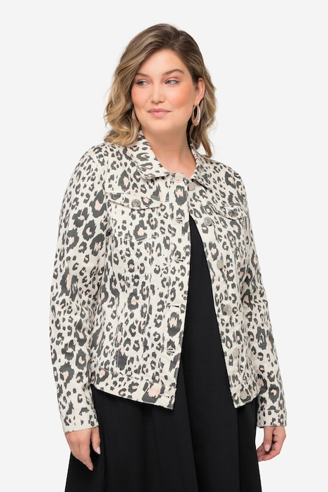 Jeansjacke, Leo-Muster, Hemdkragen, Langarm