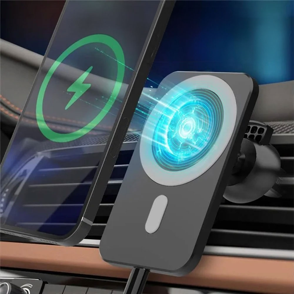 (15W) 2in1 MagSafe Auto Ladegerät KFZ Halterung Magnetischer Qi Wireless Charger für Lüftungsgitter Air Frame - Weiss