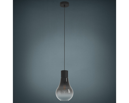 Hanglamp, 1-lichts, HxØ 110x20 cm, zwart, glas zwart/grijs/transparant