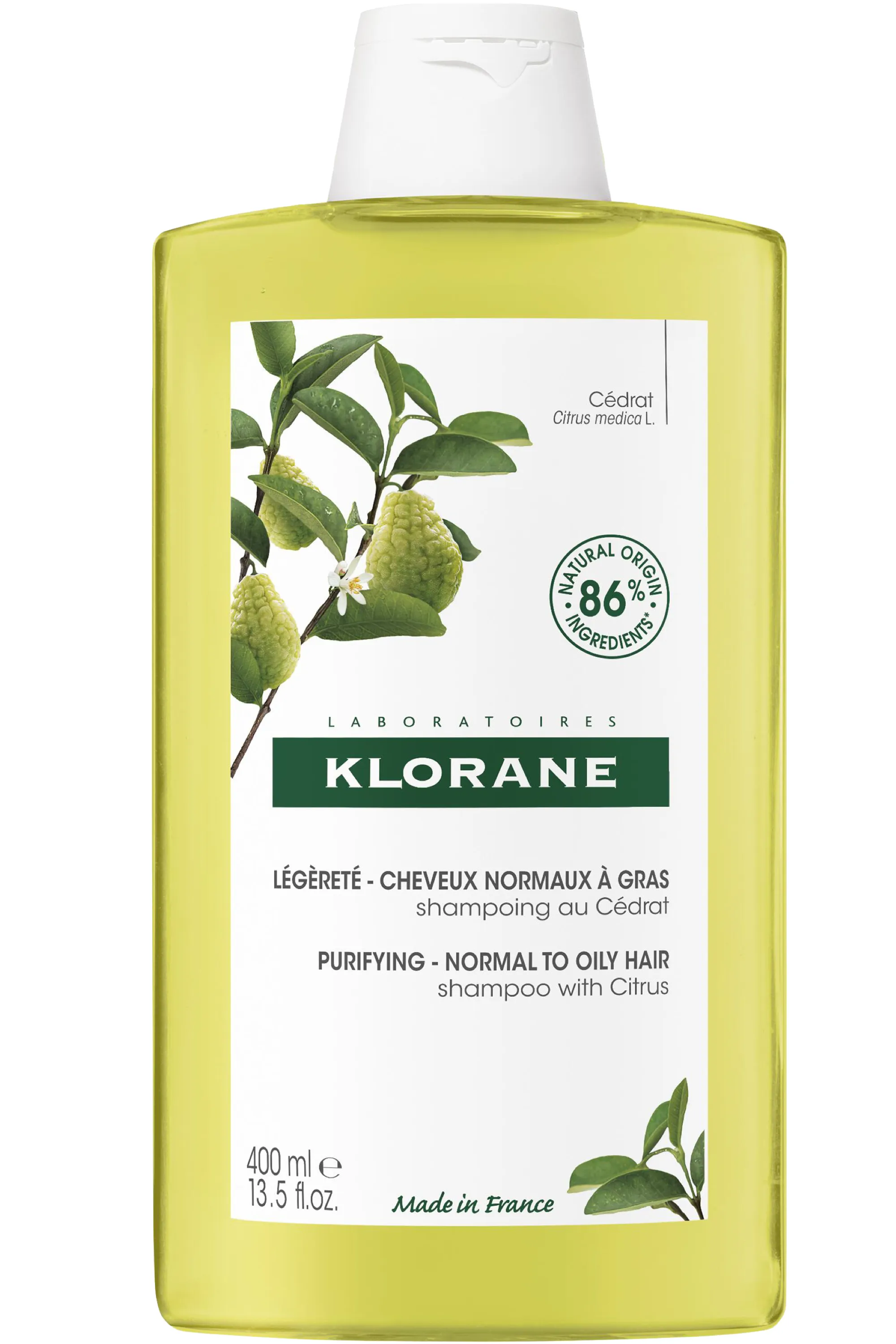 Klorane Shampoing au Cédrat pour cheveux normaux à gras-400 ml
